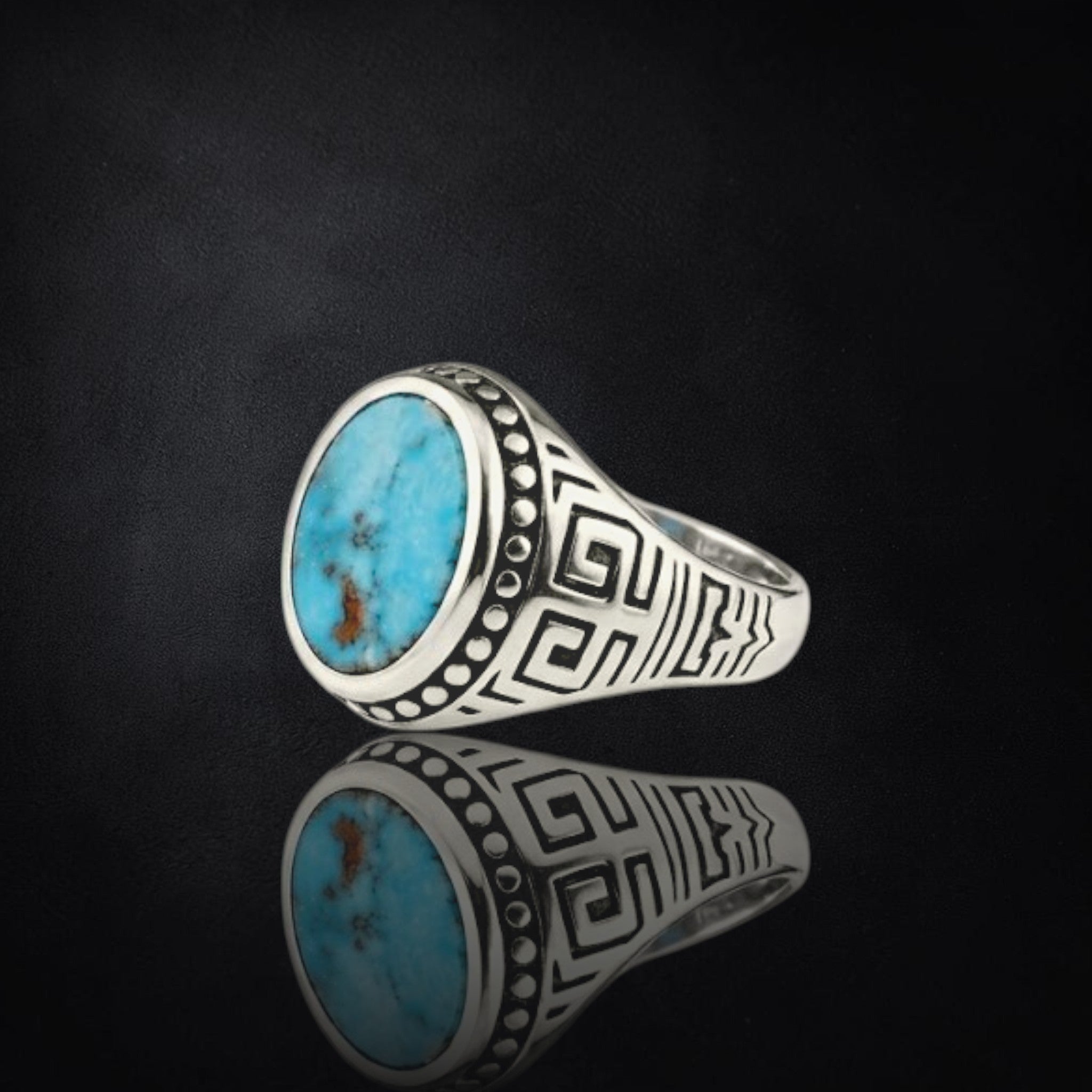 Men's Natural Turquoise Sterling Silver Ring | 925 Sterling Silver