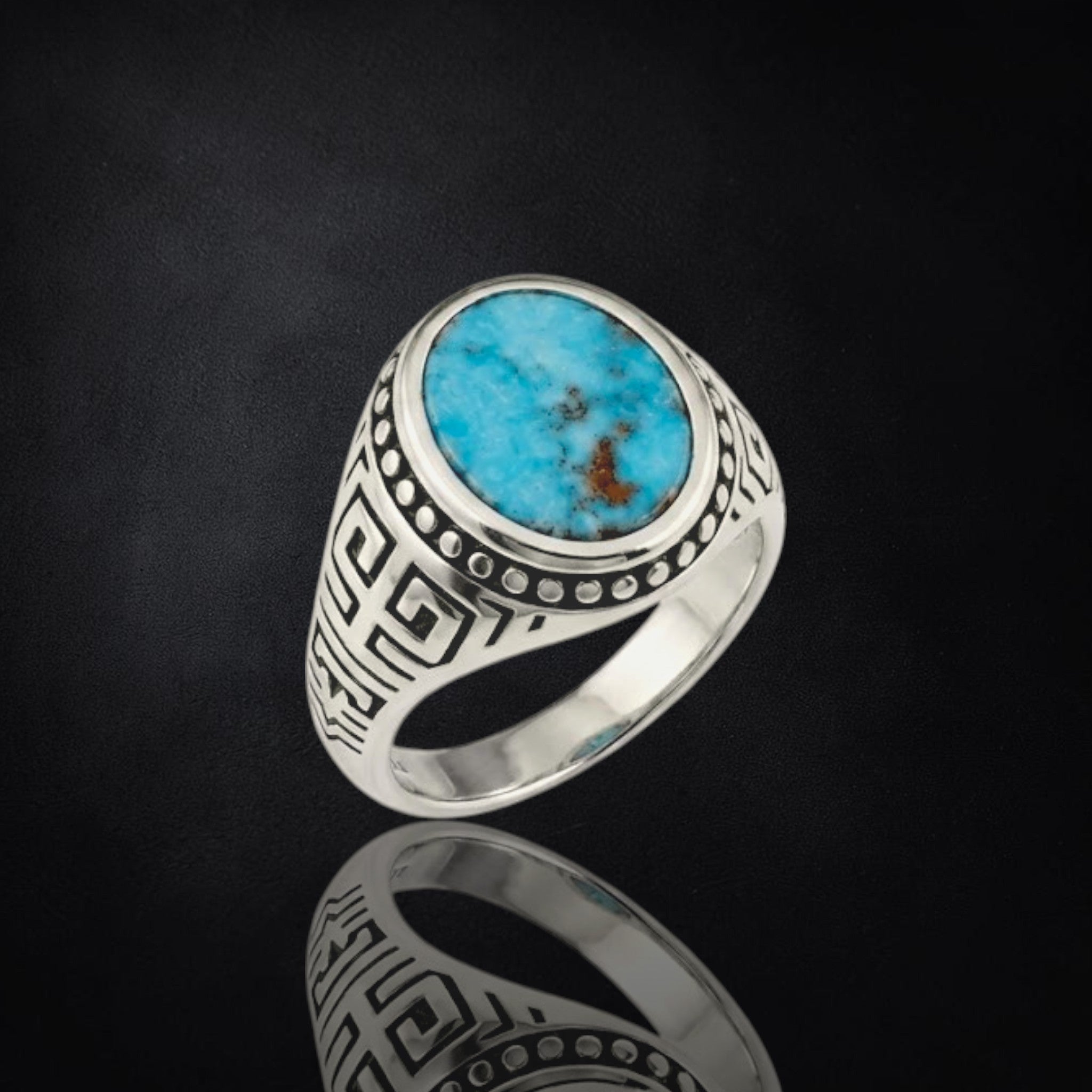 Men's Natural Turquoise Sterling Silver Ring | 925 Sterling Silver