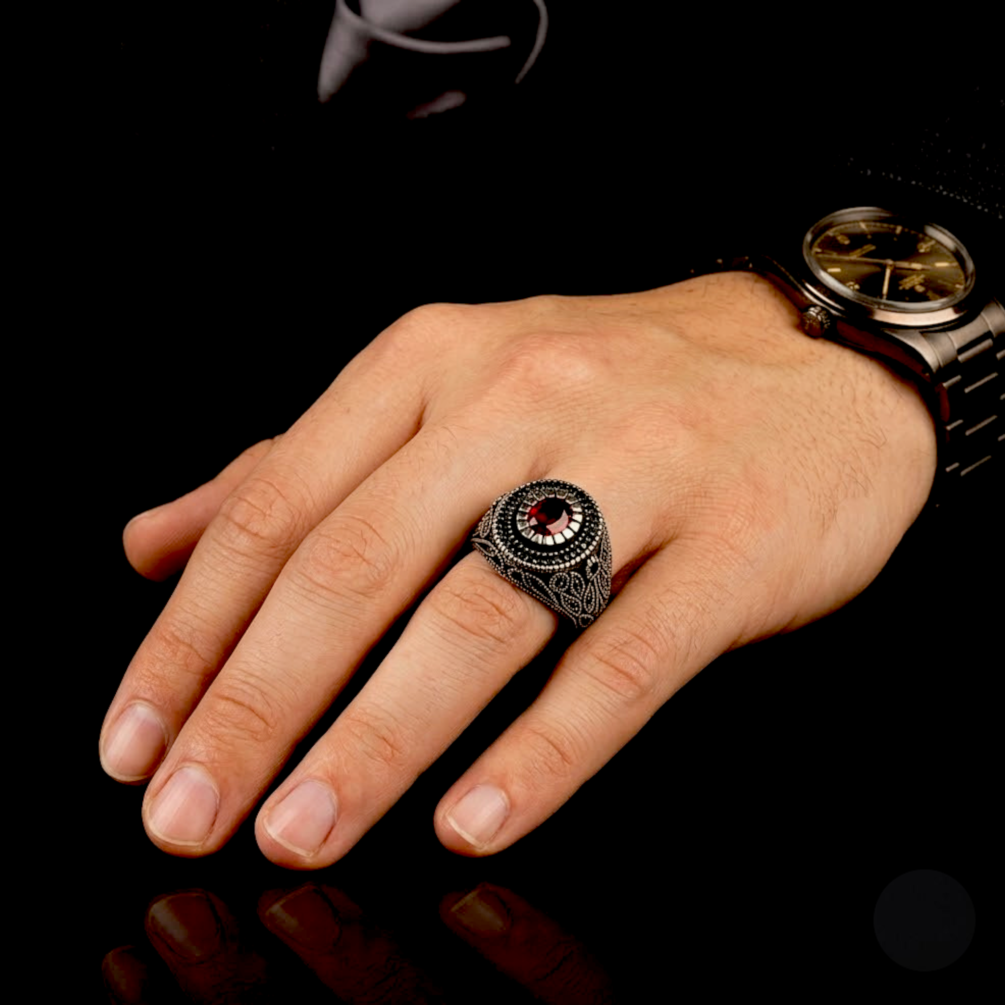 Men's Red Agate Sterling Silver Ring | 925 Sterling Silver