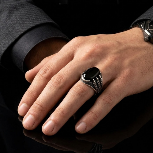 Men's Black Onyx Sterling Silver Ring | 925 Sterling Silver
