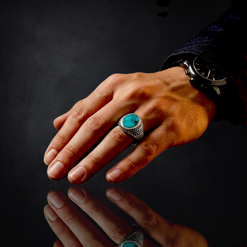 Men's Natural Turquoise Sterling Silver Ring | 925 Sterling Silver