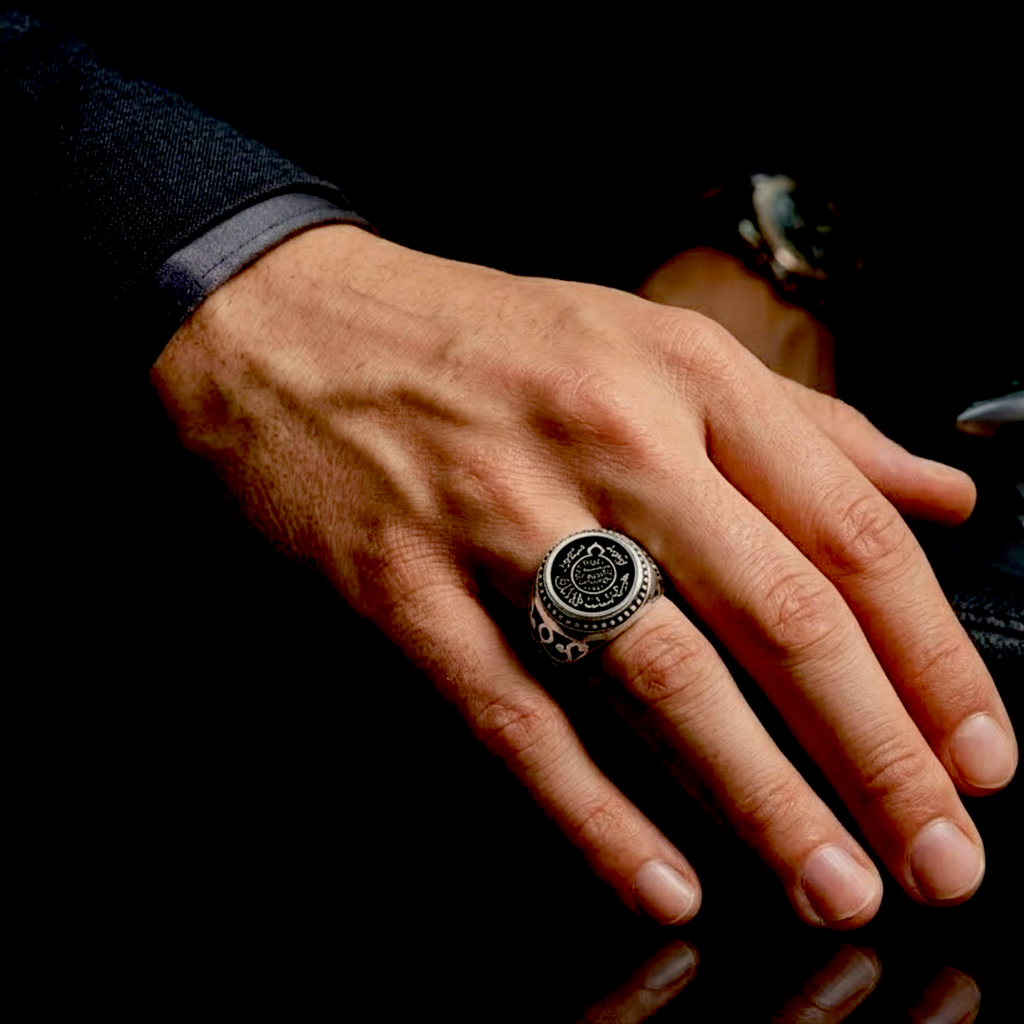 Men's Arabic Engraved Sterling Silver Ring | 925 Sterling Silver